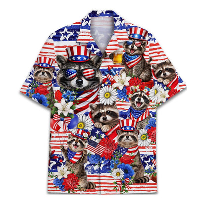 Patriotic Raccoon Hawaiian Shirt, Uncle Sam USA Aloha Button Down