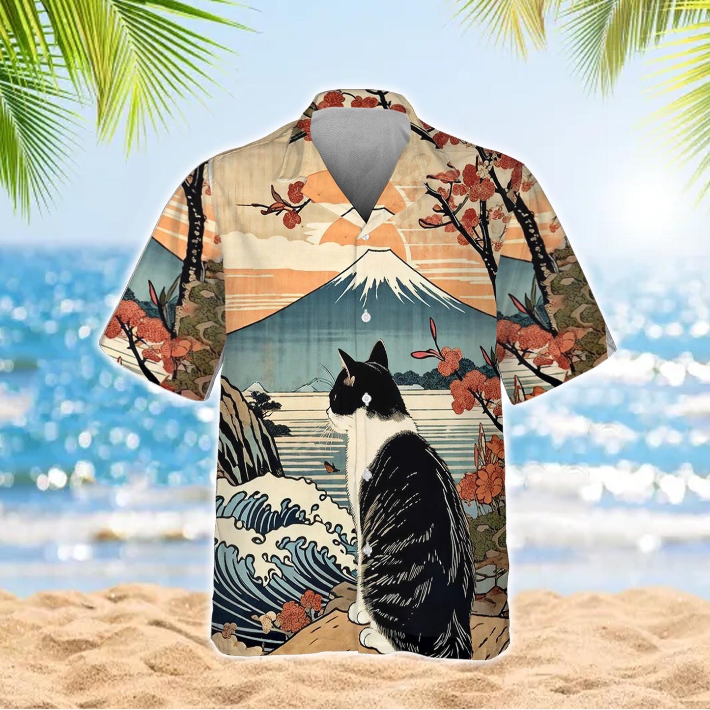 Caseyathletic Cat And Mount Fuji Hawaiian Shirt