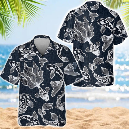 Caseyathletic Japanese Ocean Wave Beach Koi Fish Hawaiian Shirt