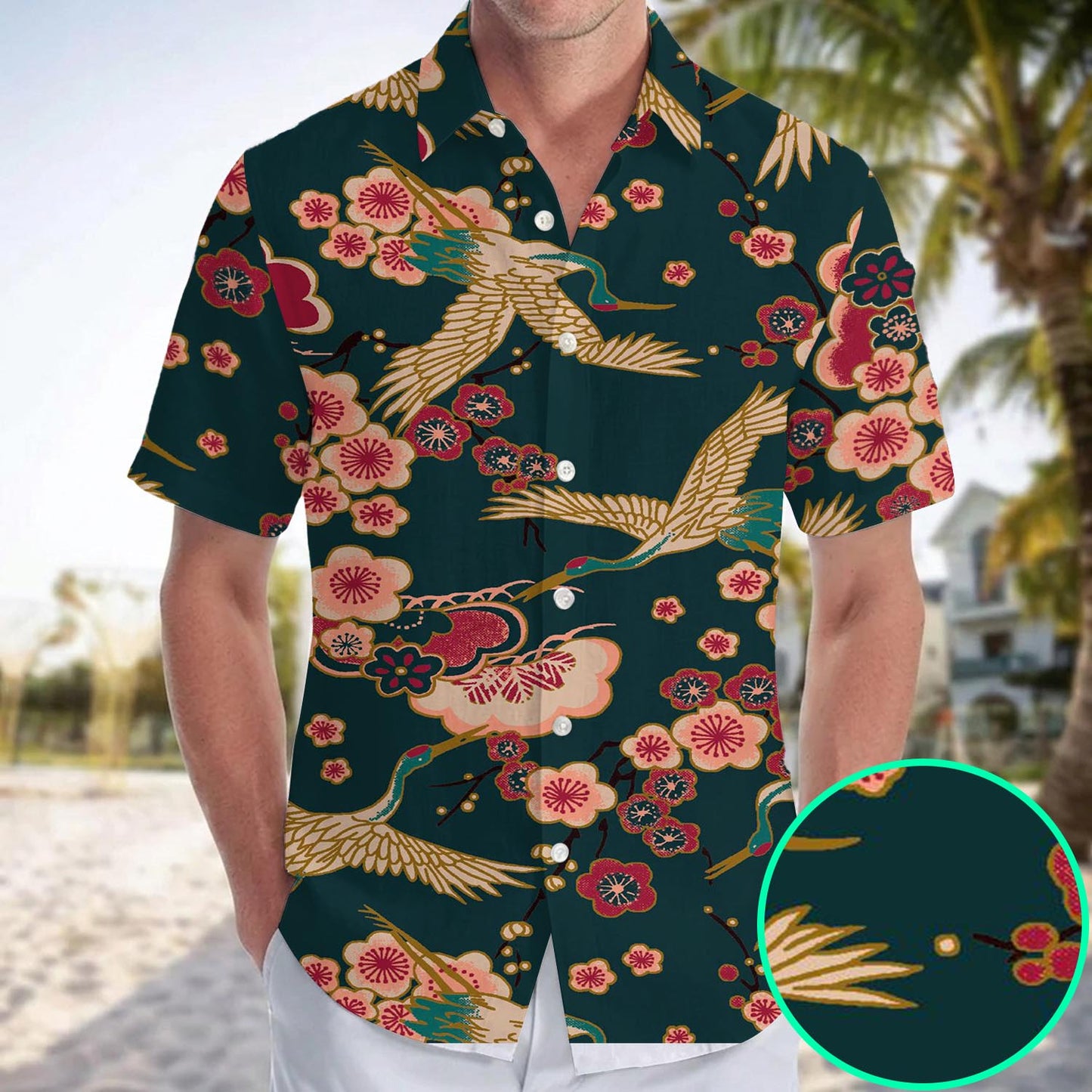 Caseyathletic Japanese Crane Blossom Hawaiian Shirt