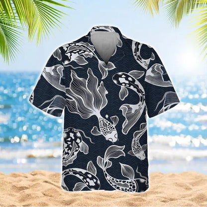 Caseyathletic Japanese Ocean Wave Beach Koi Fish Hawaiian Shirt