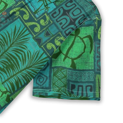Hawaiian Tribal Volume Tiki Aloha Vintage Line Turtle Print Shirt