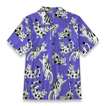 Purple Whimsical Cat Hawaiian Shirt