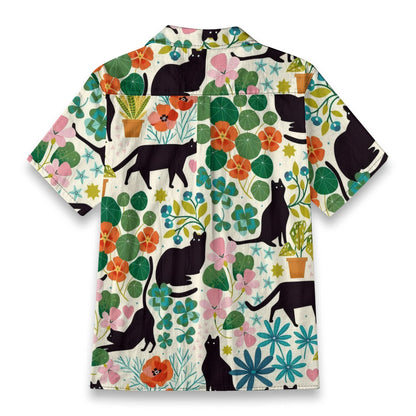 Black Cat Floral Hawaiian Shirt