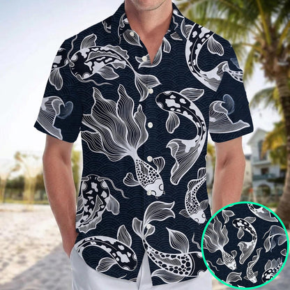 Caseyathletic Japanese Ocean Wave Beach Koi Fish Hawaiian Shirt