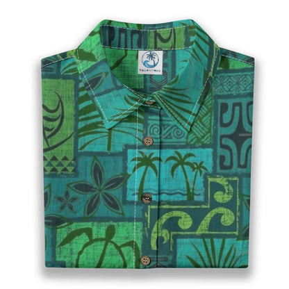 Hawaiian Tribal Volume Tiki Aloha Vintage Line Turtle Print Shirt