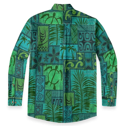 Hawaiian Tribal Volume Tiki Aloha Vintage Line Turtle Print Shirt
