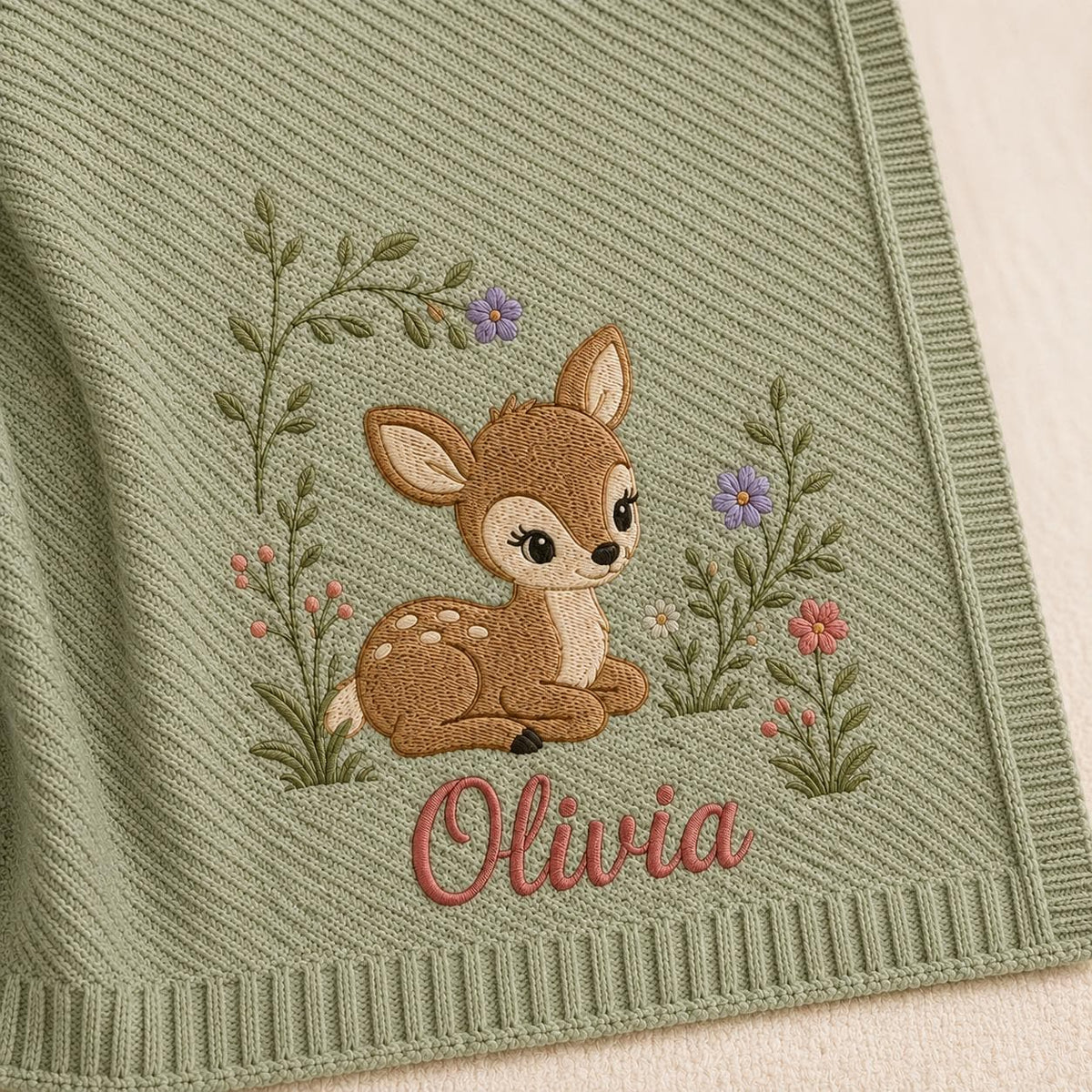 Soft Knitted Embroidery Custom Name Baby Blanket