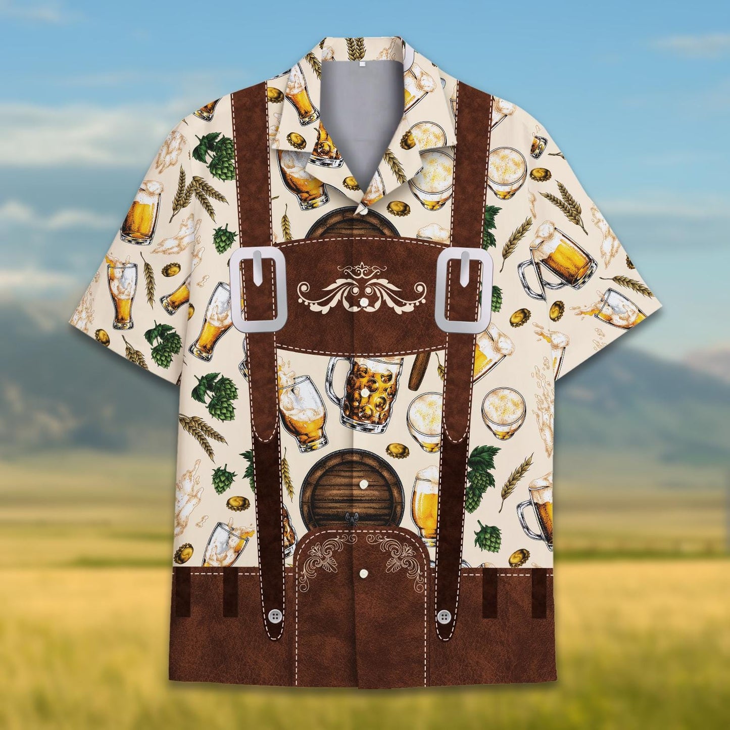 Oktoberfest Beer Hawaiian Shirt for Men Women, Funny Lederhosen Costume Shirt