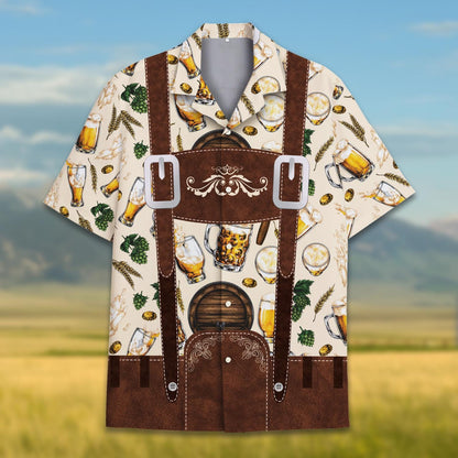 Oktoberfest Beer Hawaiian Shirt for Men Women, Funny Lederhosen Costume Shirt