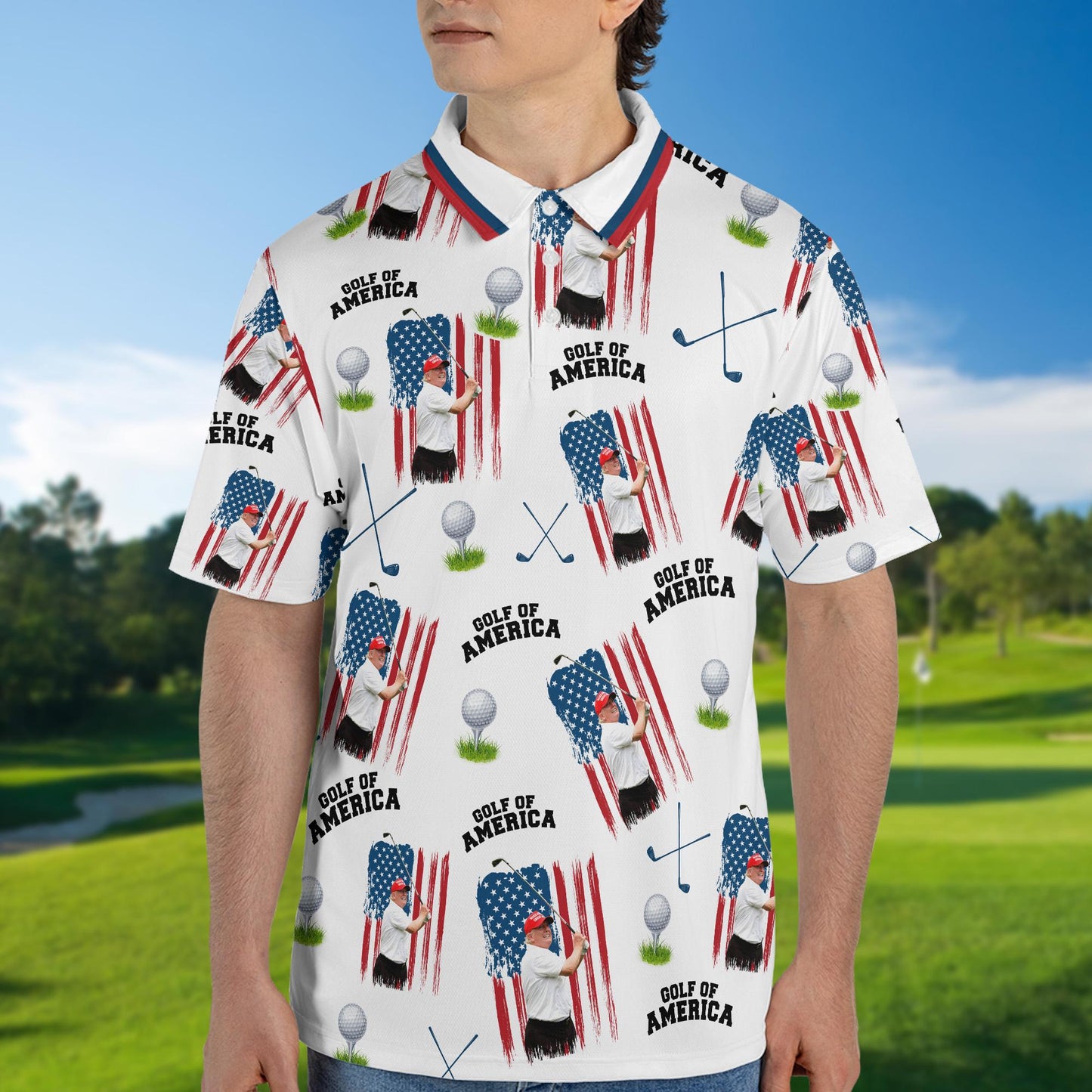 Trump Golf Polo Shirt Gift, Patriotic Golfing Gift, Father's Day Golf Polo Shirt