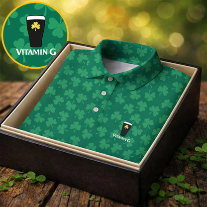 Vitamin G Shamrock Pattern Golf And Beer Green Golf Shirt