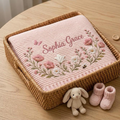 Personalized Embroidery Wildflower Baby Blanket Name