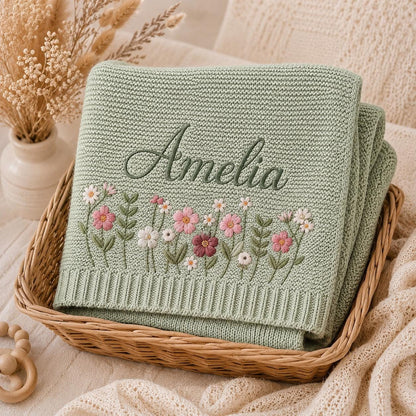 Personalized Embroidery Baby Blanket Flower Custom Name