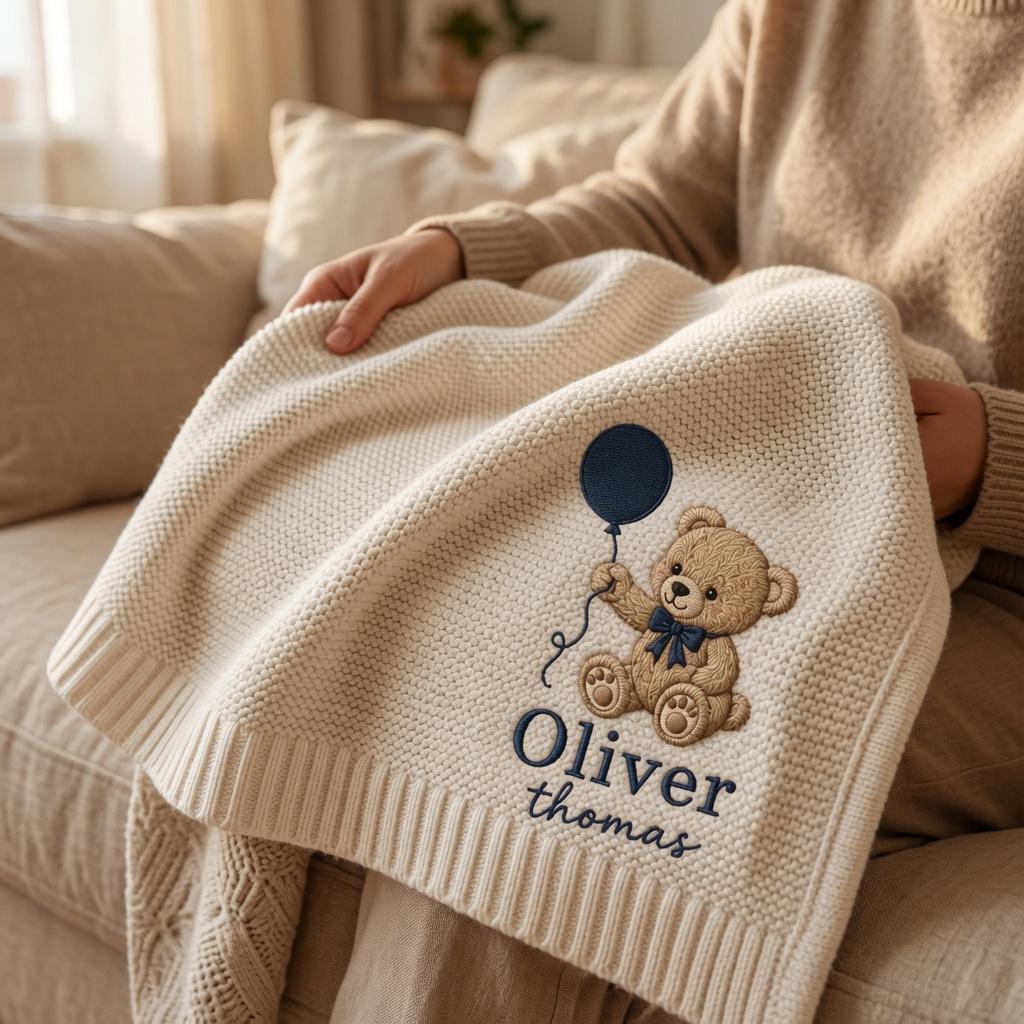 Personalized Teddy Bear Embroidered Baby Blanket
