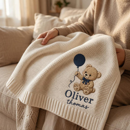 Personalized Teddy Bear Embroidered Baby Blanket