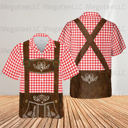 Oktoberfest Lederhosen Costume Shirt, German Bavarian Button Down Shirt