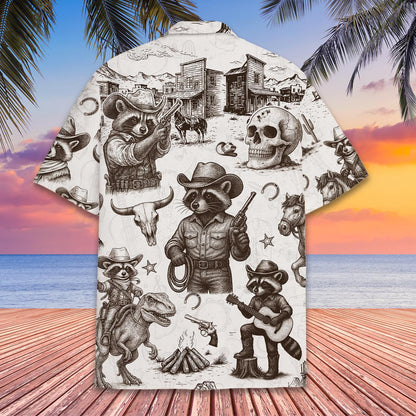 Cowboy Raccoon Hawaiian Shirt Men Women Youth, Funny Wild West Aloha Shirt