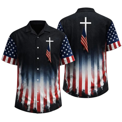 USA Flag Hawaiian Shirt Cross Patriotic American Faith Shirt