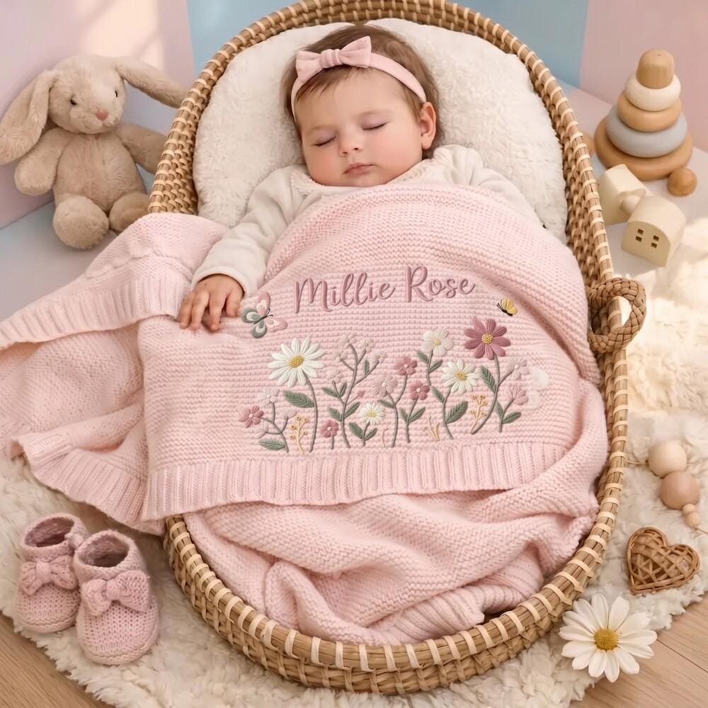 Personalize Embroidered Floral Baby Blanket