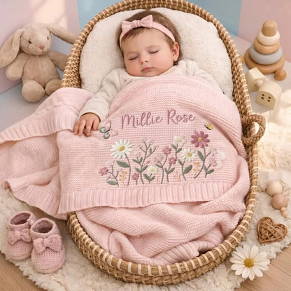 Personalize Embroidered Floral Baby Blanket