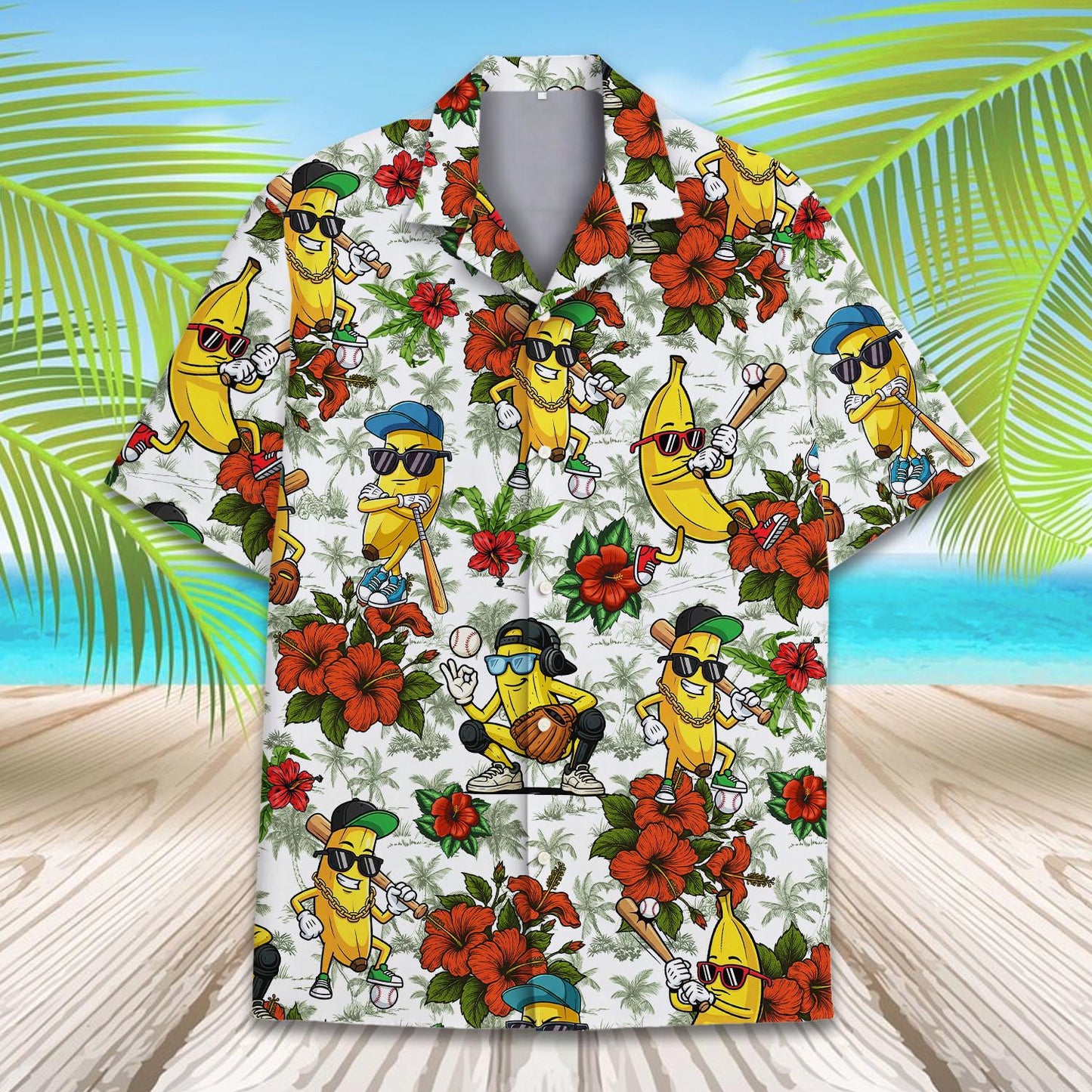 Banana Baseball Hawaiian Shirt Men Women Youth, Funny Tropical Fruit Sports Print