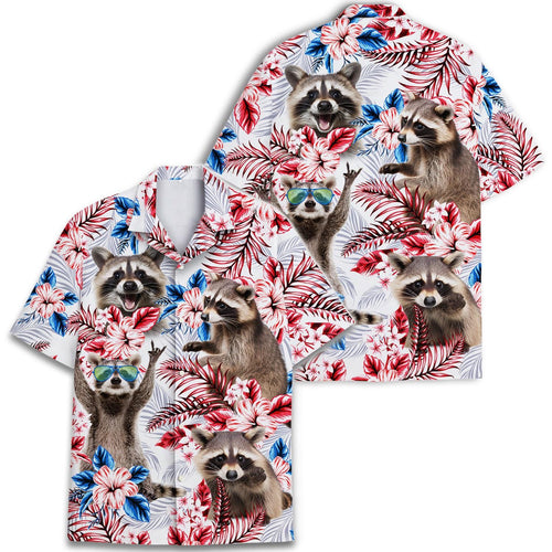 Tropical Aloha Beach Button Down, Summer Raccoon Lover Gift