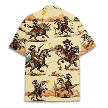 Raccoon Riding Dinosaur Aloha Shirt, Funny Wild West Gift