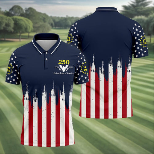 America 250 Polo Shirt, 1776–2026 USA 250th Anniversary Golf Shirt