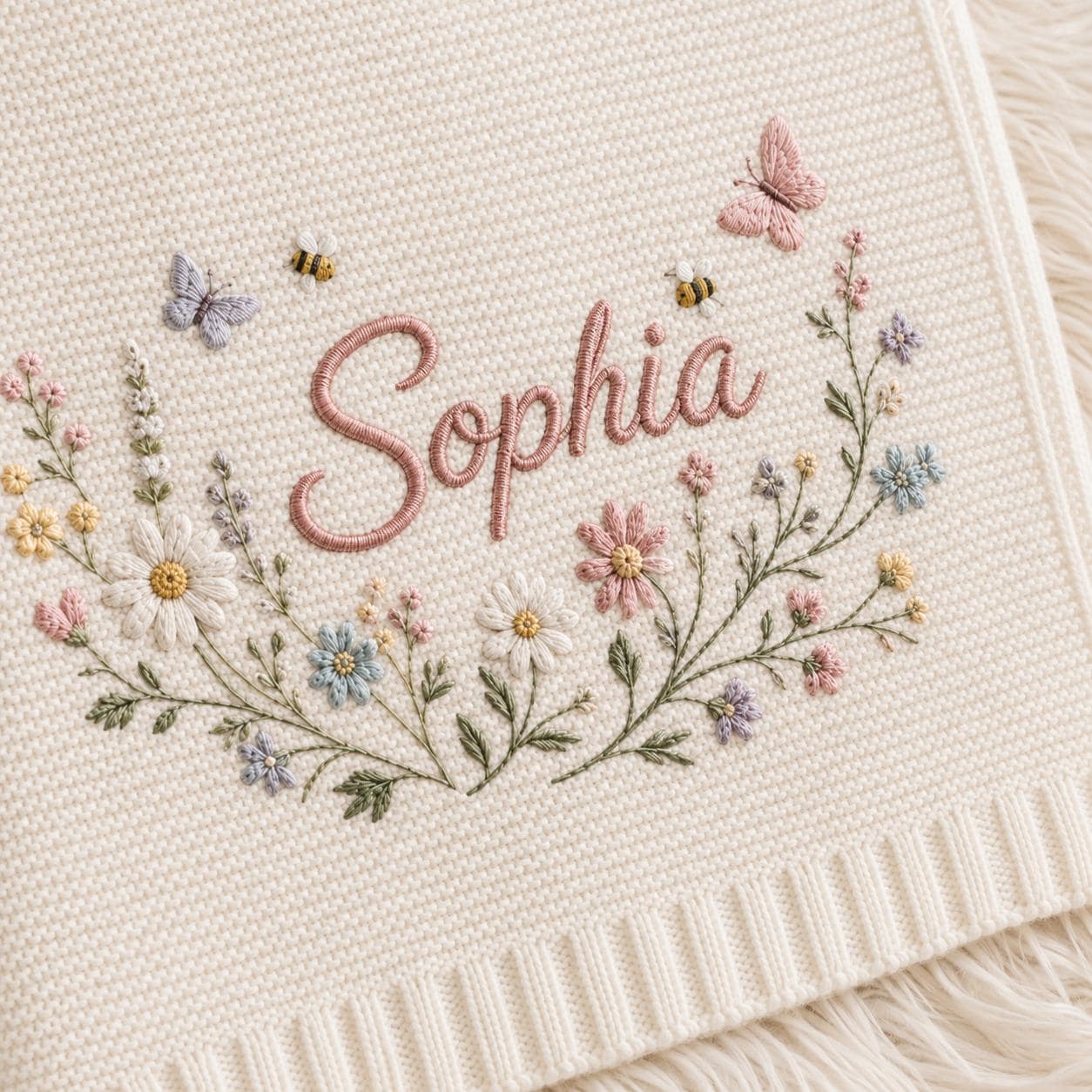 Personalized Embroidery Floral Wreath Baby Blanket