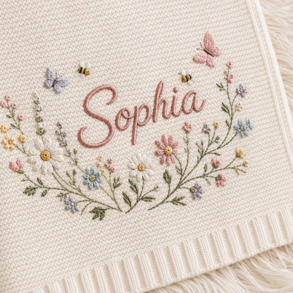 Personalized Embroidery Floral Wreath Baby Blanket
