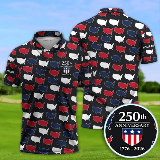 USA 250th Anniversary Shirt 1776–2026, Patriotic US Map Polo