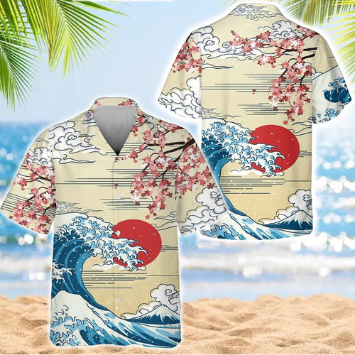 Caseyathletic Japanese Wave Sakura Hawaiian Shirt