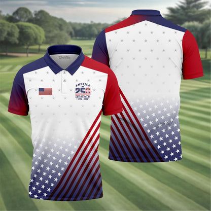 America 250th Anniversary Golf Polo Shirt, Patriotic USA Flag Golf Shirt