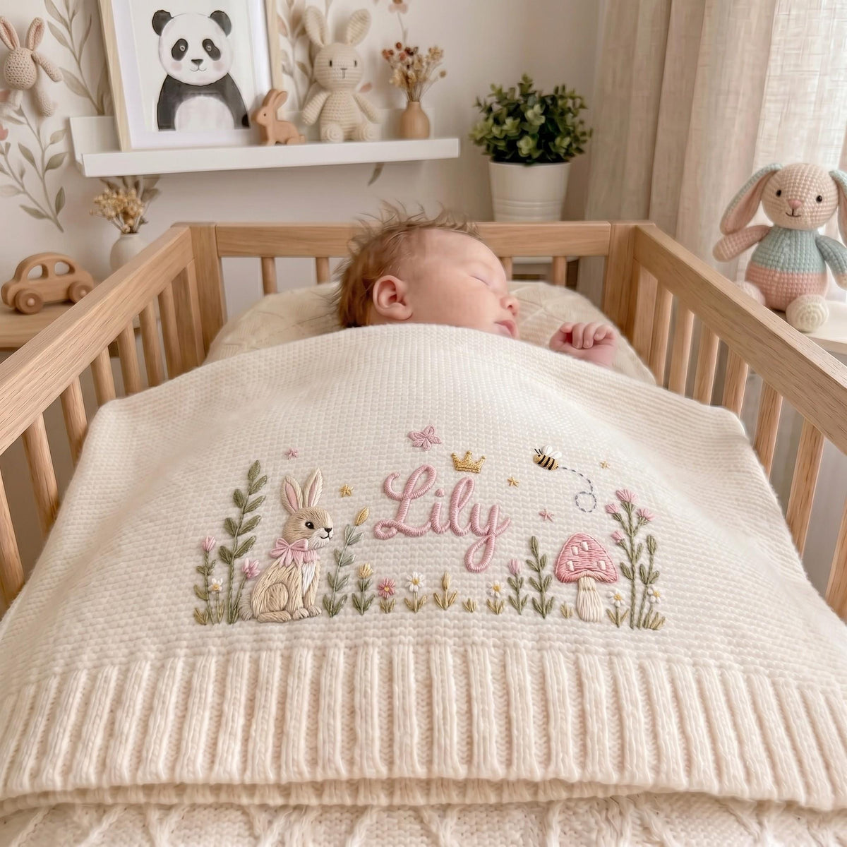 Personalized Embroidered Bunny Floral Baby Blanket