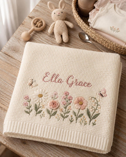 Personalized Floral Embroidered Baby Blanket