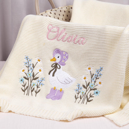 Personalized Embroidery Wildflower Baby Blanket