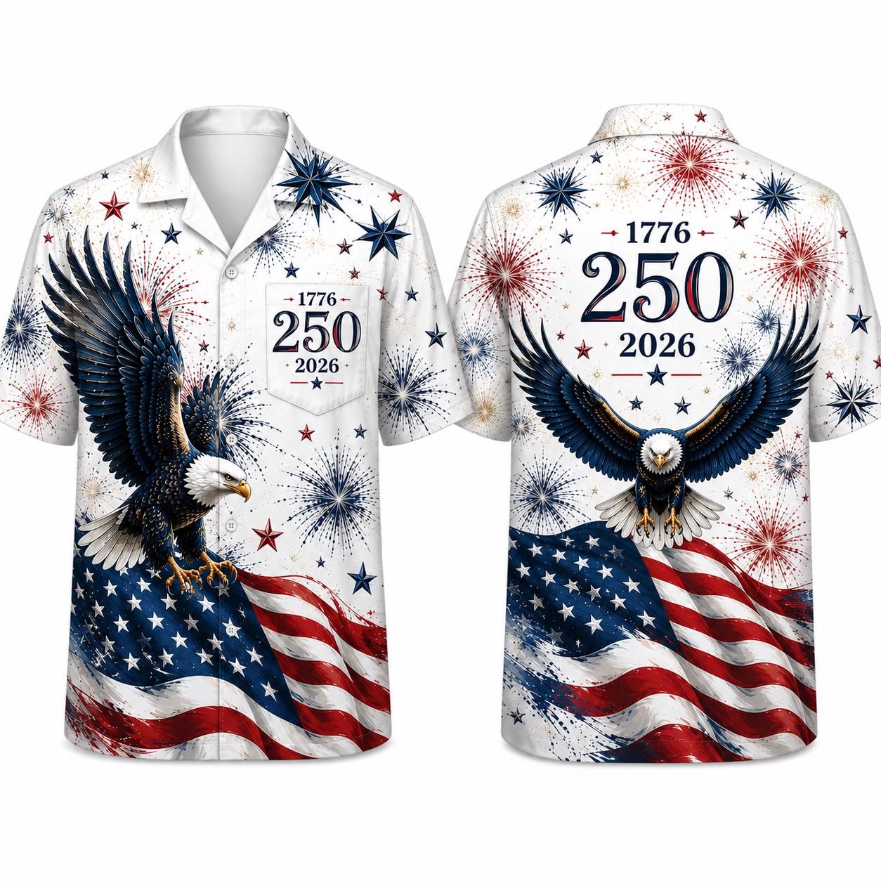 250 Years Of Freedom Hawaiian Shirt, Matching Aloha Shirt, 1776-2026 America Button Up
