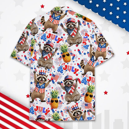 Raccoon & Pineapple Hawaiian Shirt, Patriotic USA Button Up Shirt