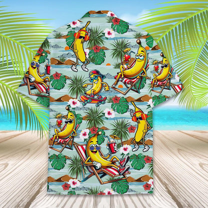 Banana Hawaiian Shirt for Men Women Youth, Tropical Banana Button Down Short Sleeve Shirt