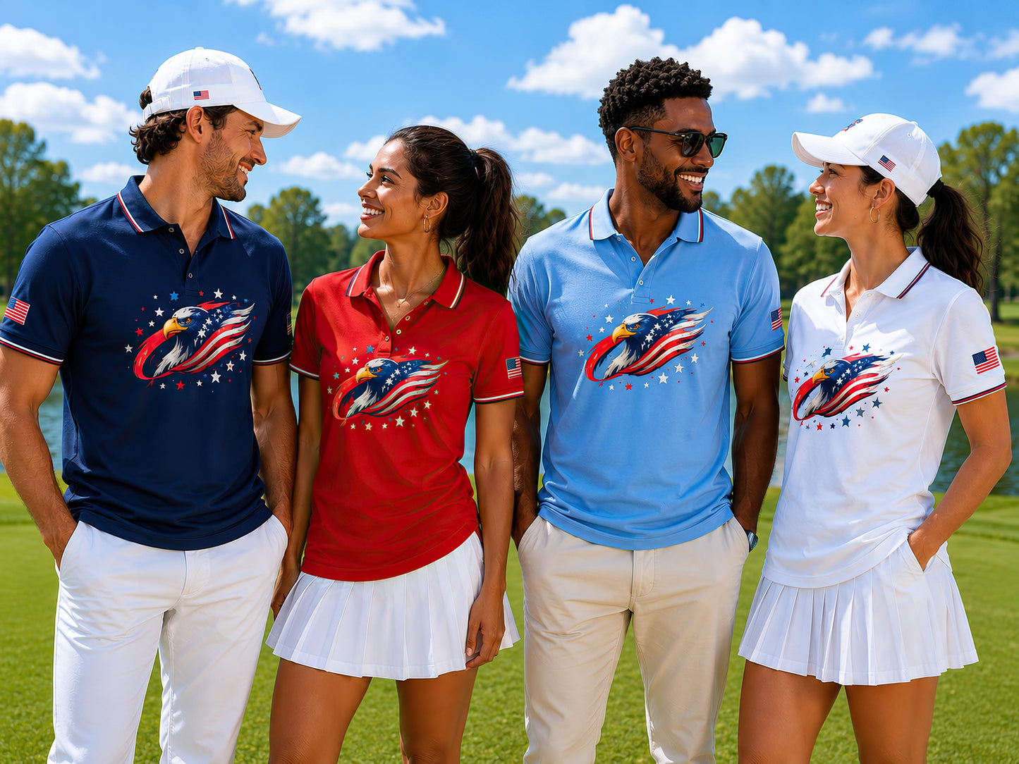 USA Flag Eagle Golf Polo Shirt, 250 Years of America Patriotic Shirt
