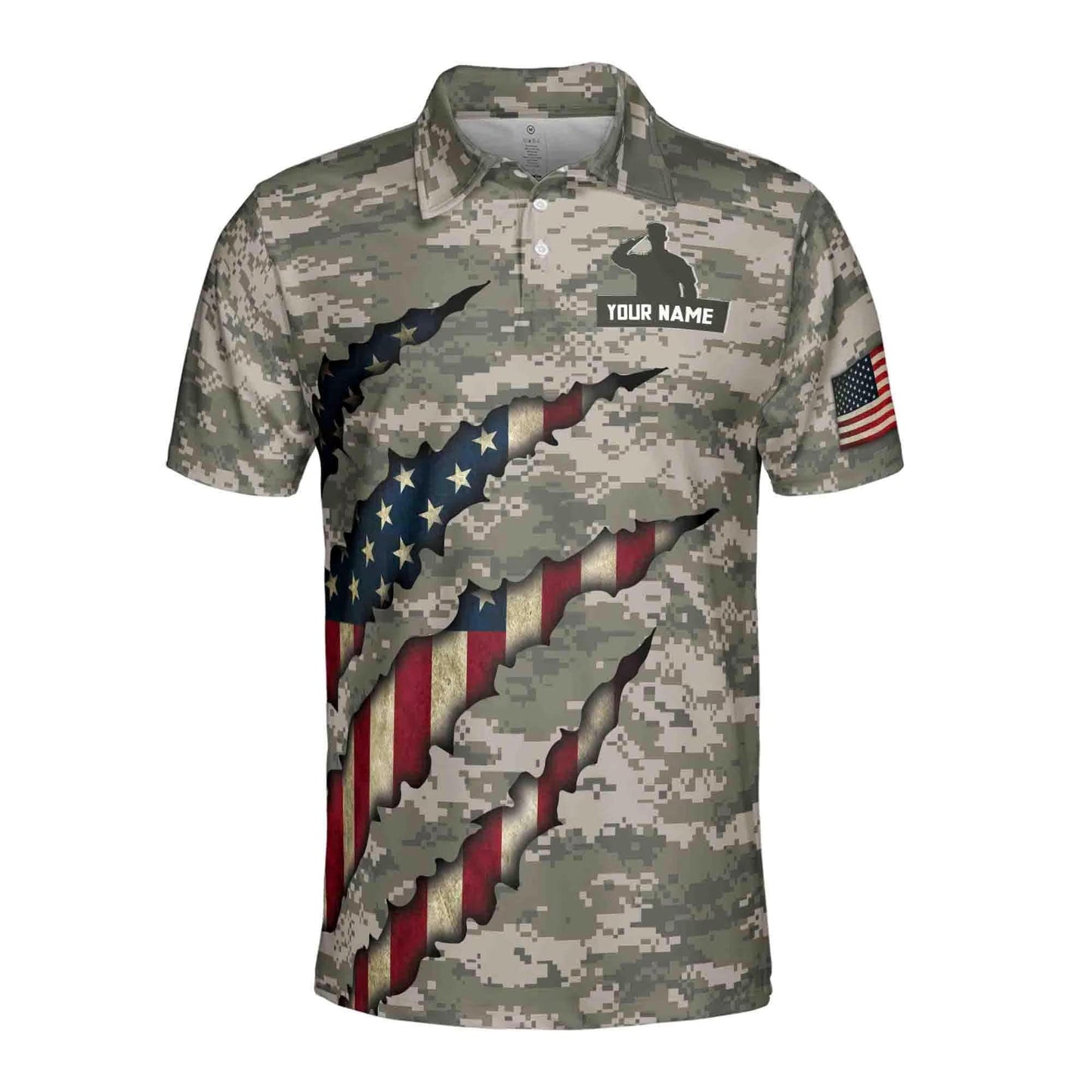 Custom Veteran Polo Shirt, Military Camo USA Flag Shirt for Men