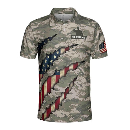 Custom Veteran Polo Shirt, Military Camo USA Flag Shirt for Men