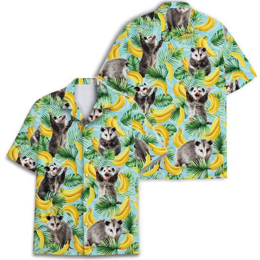 Opossum Hawaiian Shirt: Mens Banana Tropical Print, 80s Style