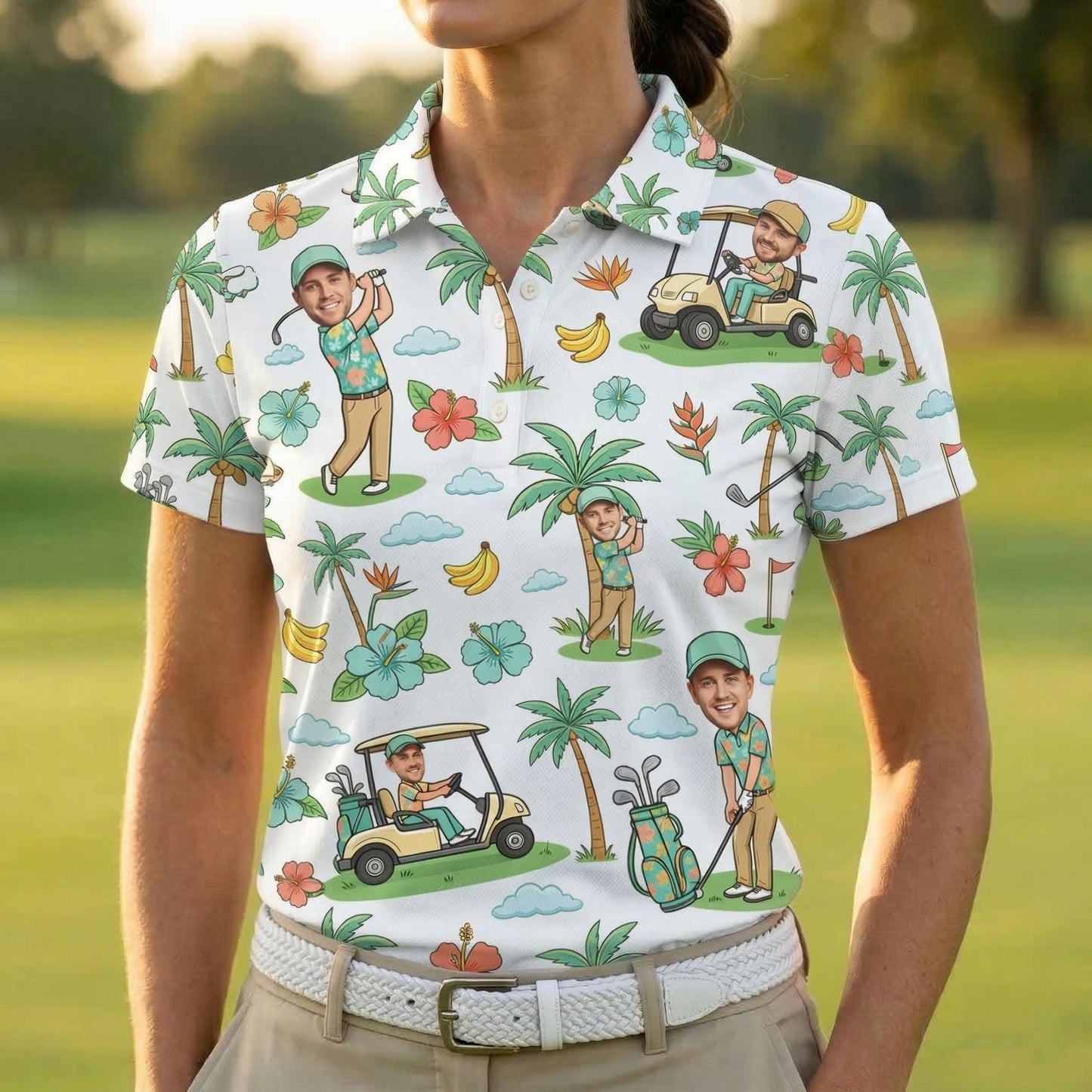 Personalized Face Photo Golf Polo Shirt, Father's Day Gifts