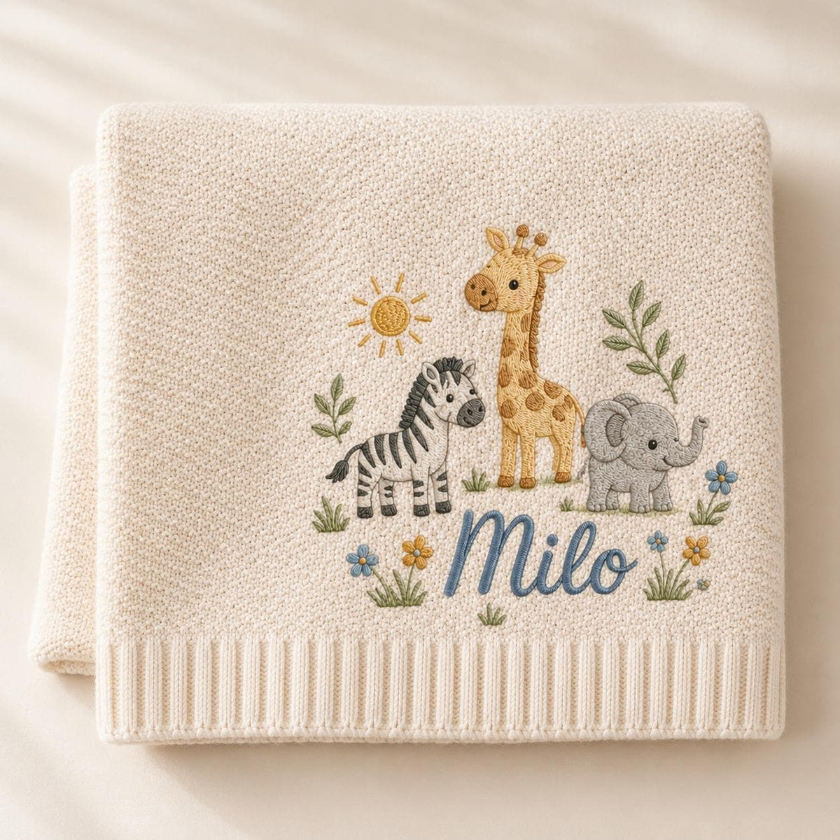 Personalized Embroidery Safari Baby Blanket with Name