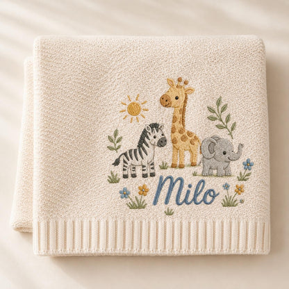 Personalized Embroidery Safari Baby Blanket with Name