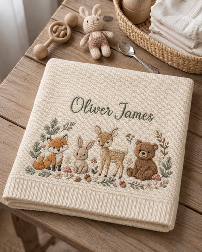 Personalized Woodland Embroidered Baby Blanket