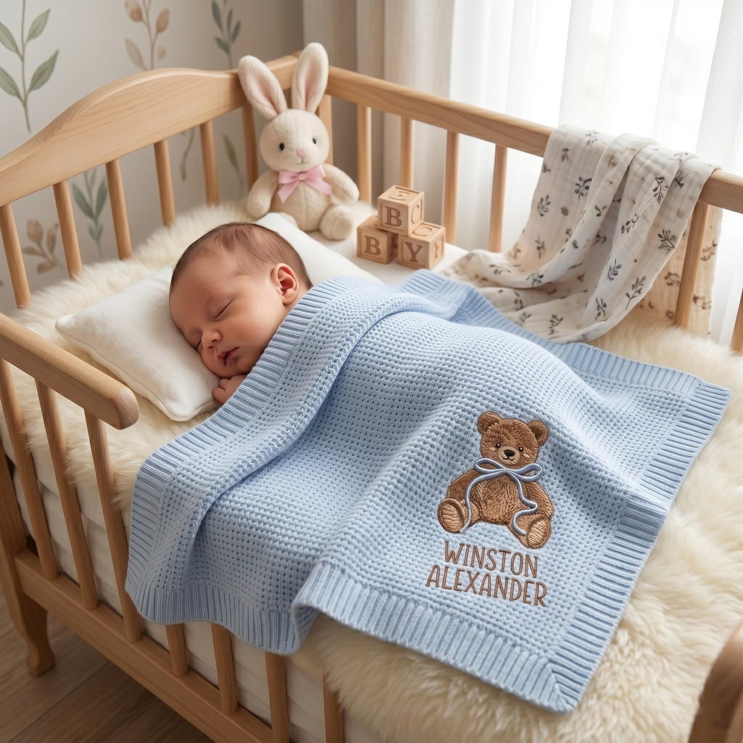 Personalized Embroidered Teddy Bear Baby Blanket