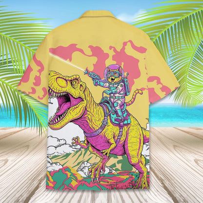 Astronaut Cat Riding Dinosaur Hawaiian Shirt
